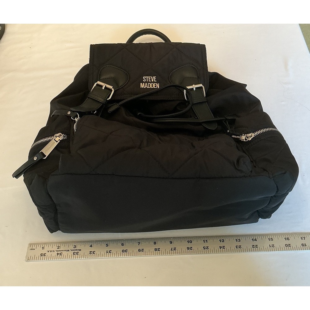 Steve Madden Quilted Black Silver Hardware Backpack Purse Large Travel Bag - Picture 10 of 11